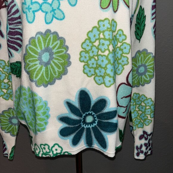 LESLEY EVERS AMELIA SWEATER DAZZLE FLOWER CREW NECK SWEATER - NWOT - SIZE:  XL - Picture 4 of 11